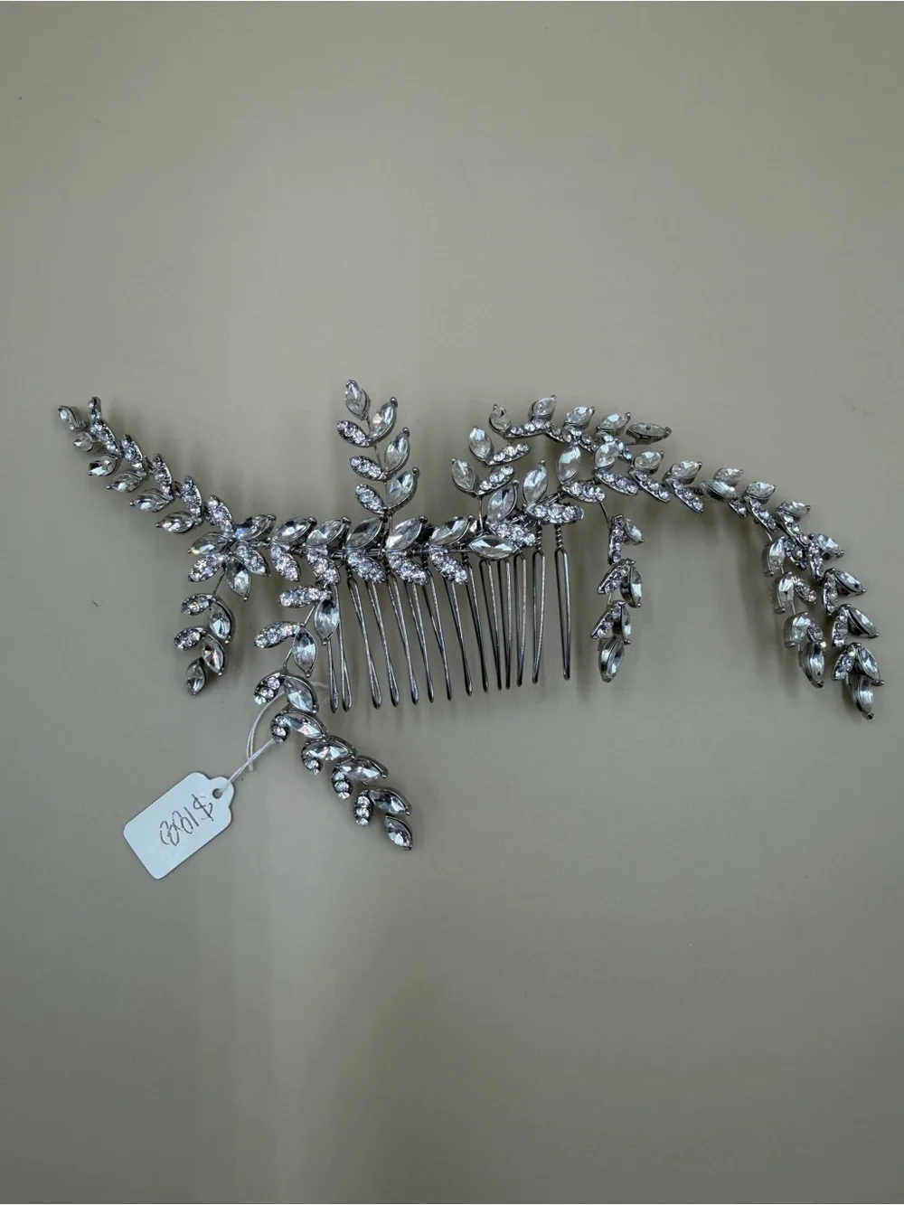 Bridal Crystal Leaf Hair Comb Silver Rhinestone Wedding Headpiece